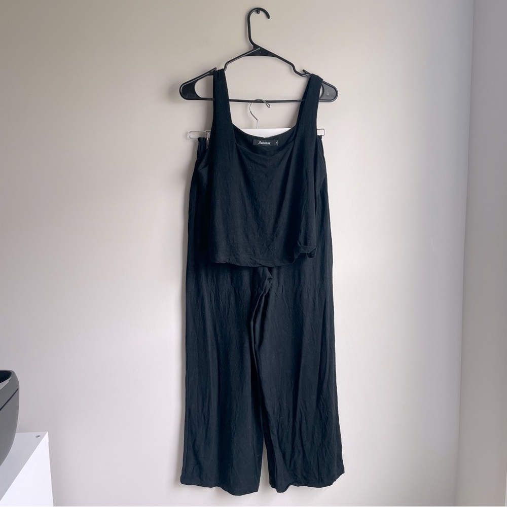 Automet Women's 2 Piece High Waisted Pants and Crop Top Set Black‎ Size Small